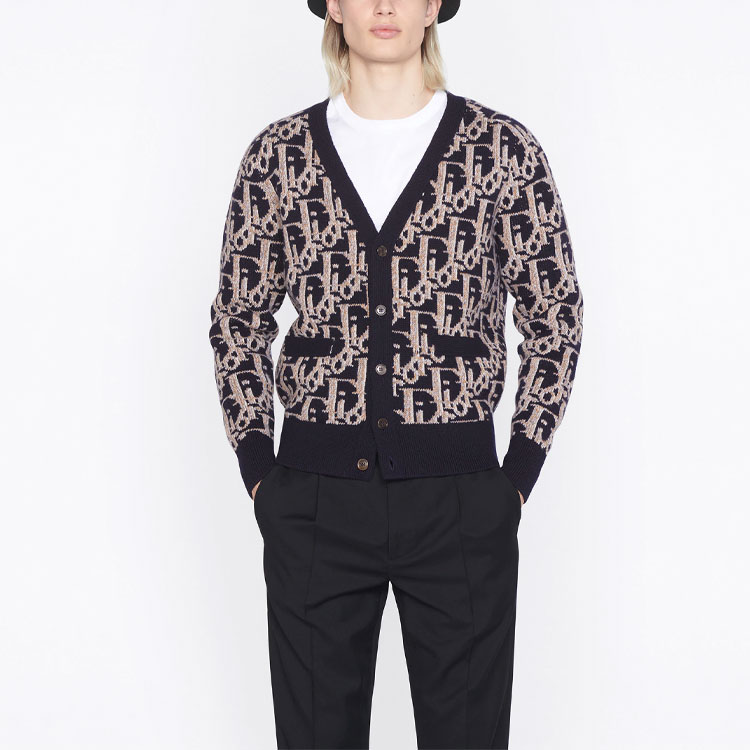 Details for DIOR FW22 徽標V領針織開襟毛衣 海軍藍 213M233AT393-C581