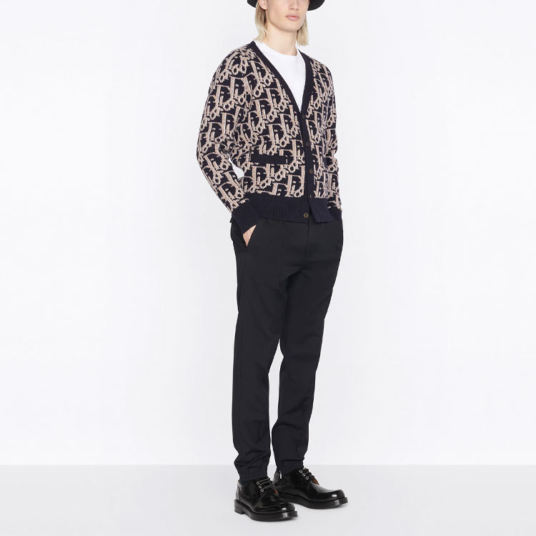 Sizing DIOR FW22 徽標V領針織開襟毛衣 海軍藍 213M233AT393-C581