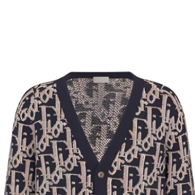 Cheap DIOR FW22 徽標V領針織開襟毛衣 海軍藍 213M233AT393-C581