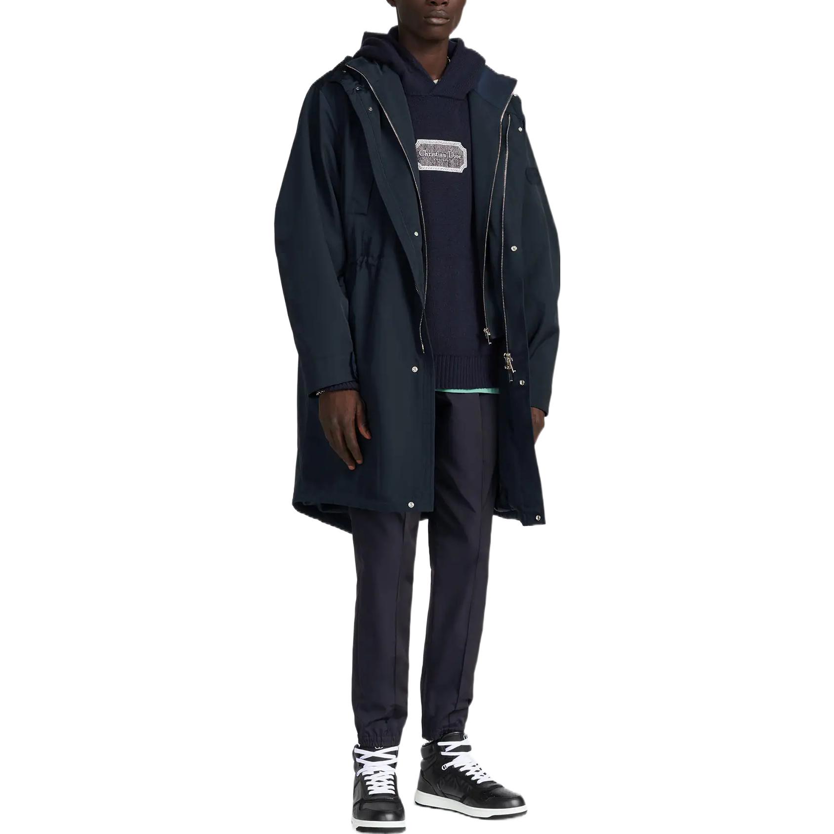 Shop DIOR FW22  Navy Blue Hooded Mid-Length Coat Cotton Blend 313C304A4533-C585