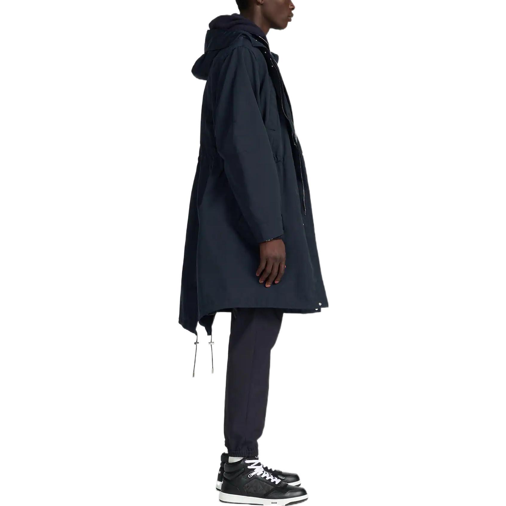 Details for DIOR FW22  Navy Blue Hooded Mid-Length Coat Cotton Blend 313C304A4533-C585