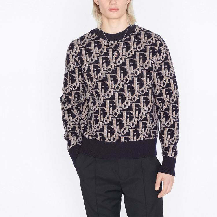 Purchase DIOR FW22 Baju Sejuk Rajut Logo Cetak Biru Navy. 193M638AT393-C581