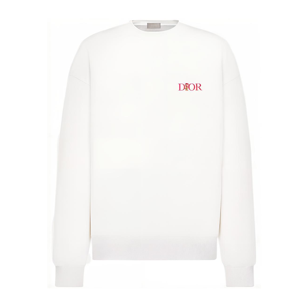 DIOR FW22  Oversized Pullover Sweatshirt White with Floral Logo Pattern 293J674H0531-C084