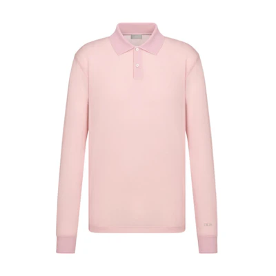 DIOR FW22 Pink Polo Shirt with Logo Embroidery and Long Sleeves. 243J831A0800-C481