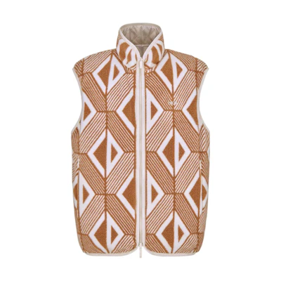 Dior FW22 Reversible Geometric Jacquard Vest Brown Sleeveless Zip-Up. 313J430A0812-C780