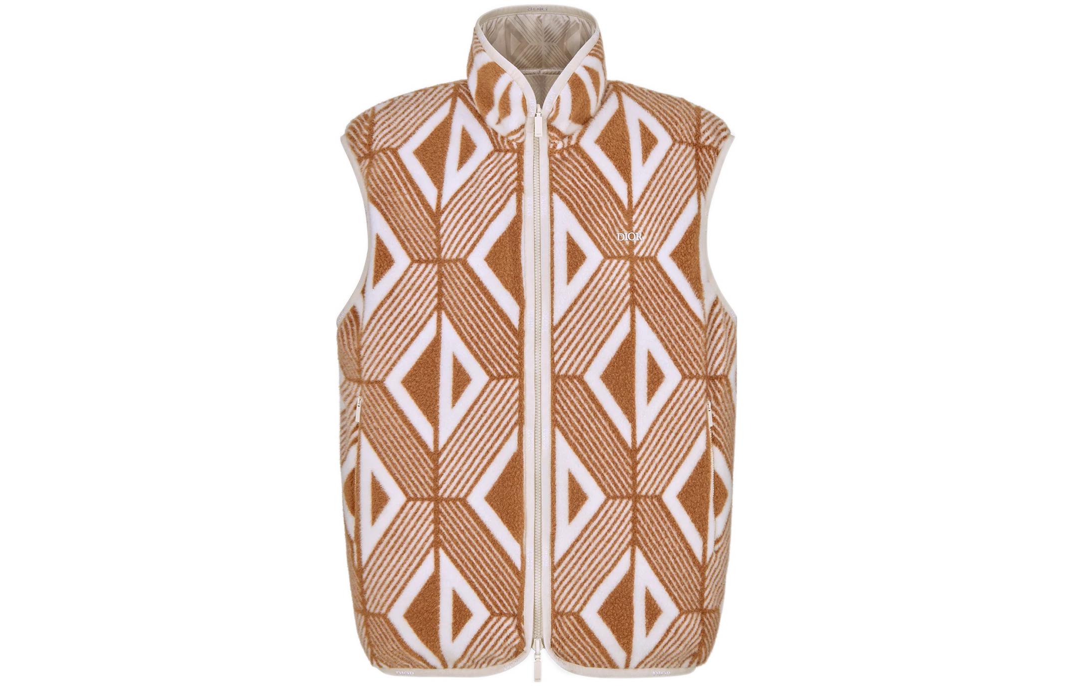 Order 디올 FW22 리버시블 지오메트릭 자카드 조끼 브라운 민소매 집업. 313J430A0812-C780