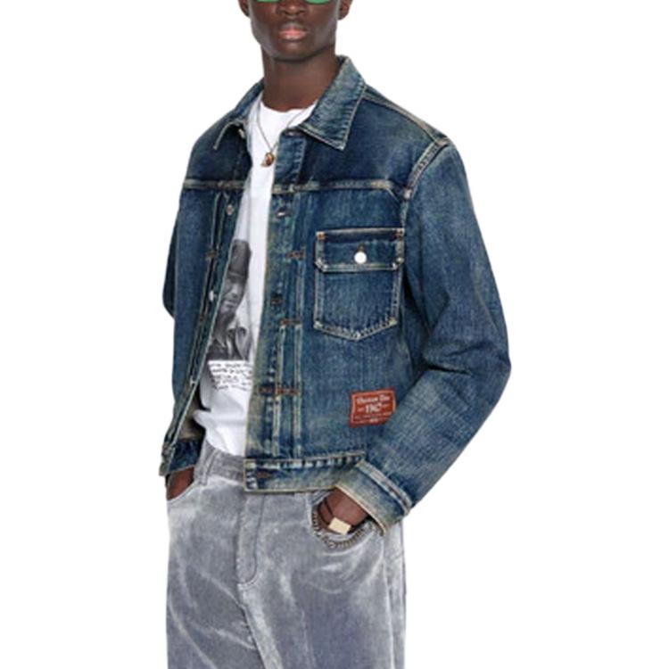 Details for DIOR FW22 洗水棉布拼貼單排扣藍色牛仔外套 293D489AY513-C520