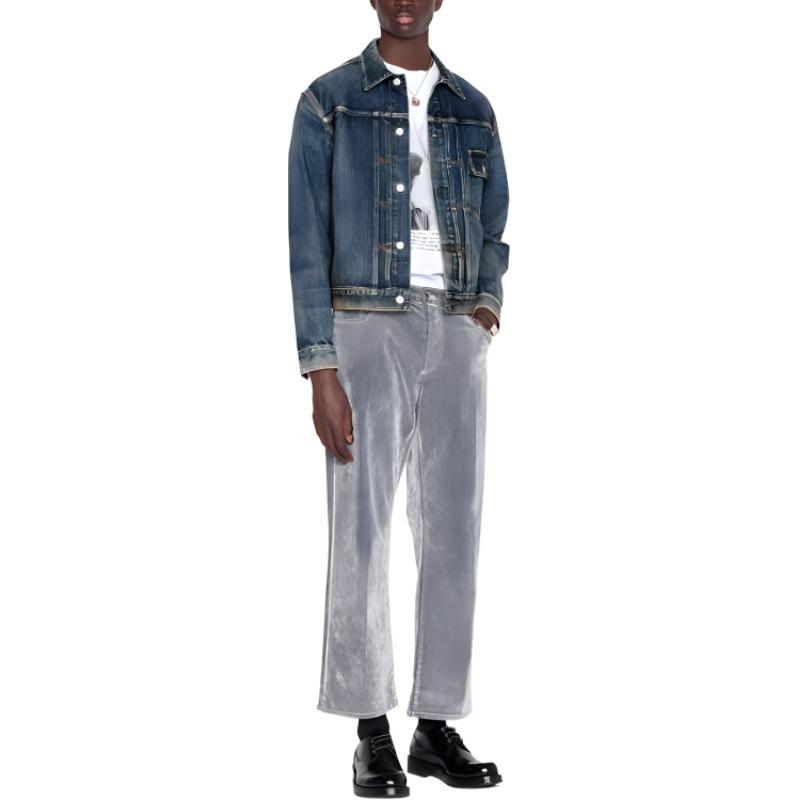 Sizing DIOR FW22 洗水棉布拼貼單排扣藍色牛仔外套 293D489AY513-C520