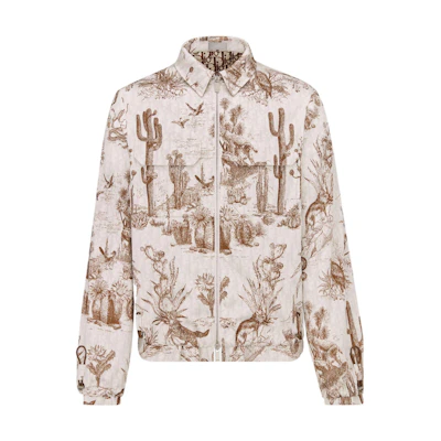 DIOR FW22 White Cactus Print Zip-Up Jacket 213C522C5531-C181