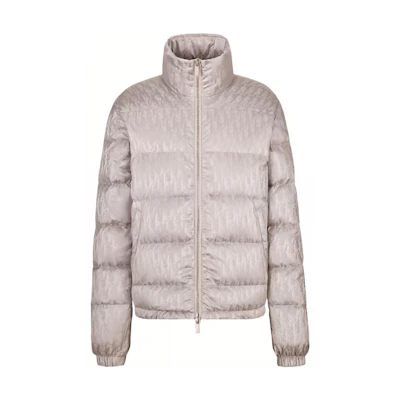 DIOR FW22 White Logo Jacquard Zip-Up Down Jacket 943C449A4462-C489