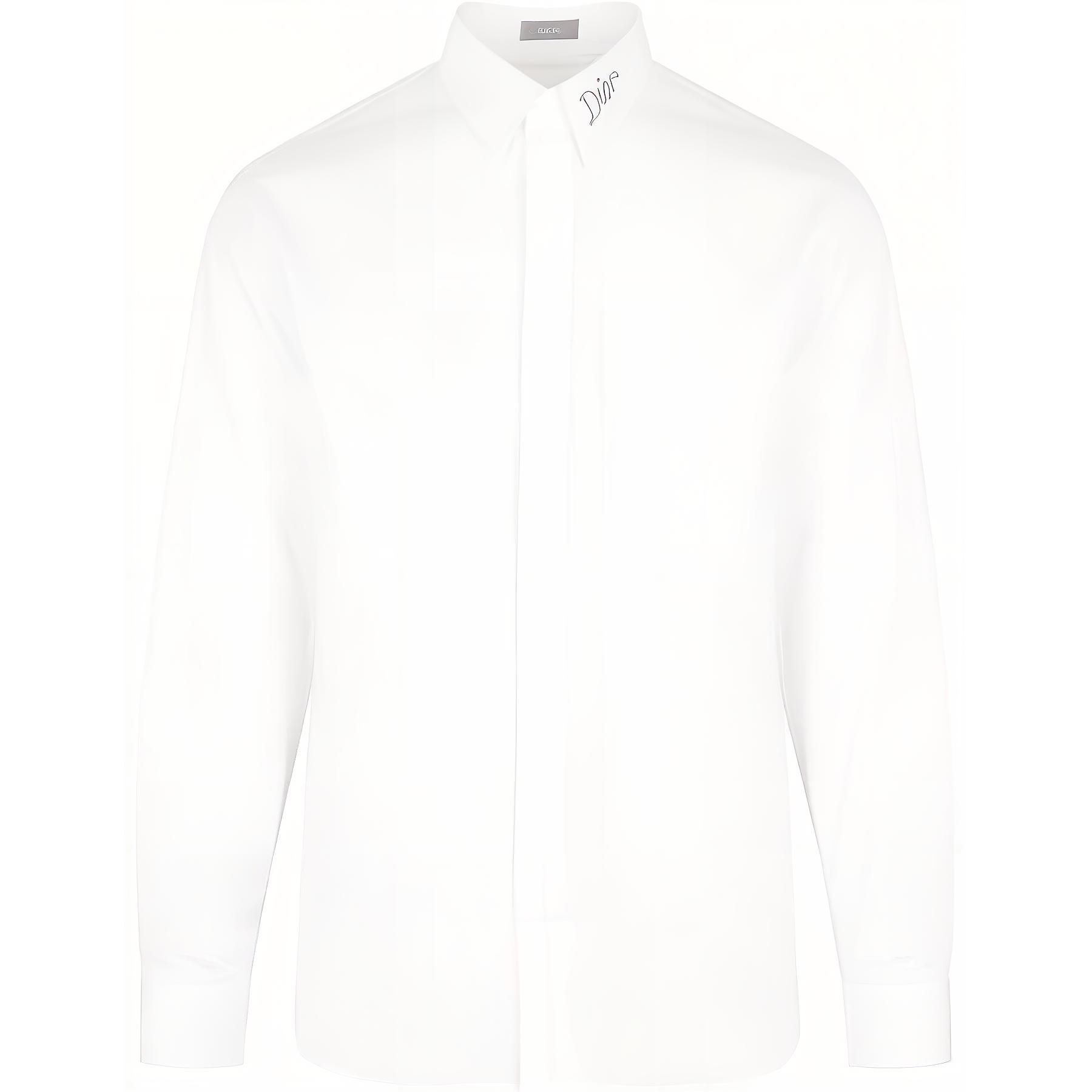 DIOR FW22  White Long-Sleeve Embroidered Button-Up Shirt. 293C522A1581-088