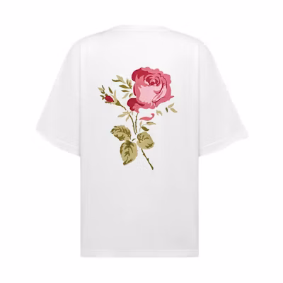 DIOR FW22 White T-Shirt with Rose Pattern Logo Design. 243J685A0677-C084