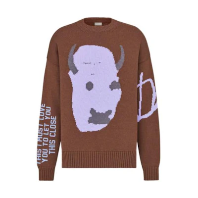 DIOR FW22 Abstract Letter Pattern Wool Sweater Mocha Brown Fashion. 283M661AT314-C784