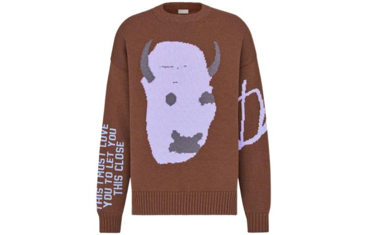 Order DIOR FW22 Pola Huruf Abstrak Sweater Wol Mocha Coklat Fashion. 283M661AT314-C784