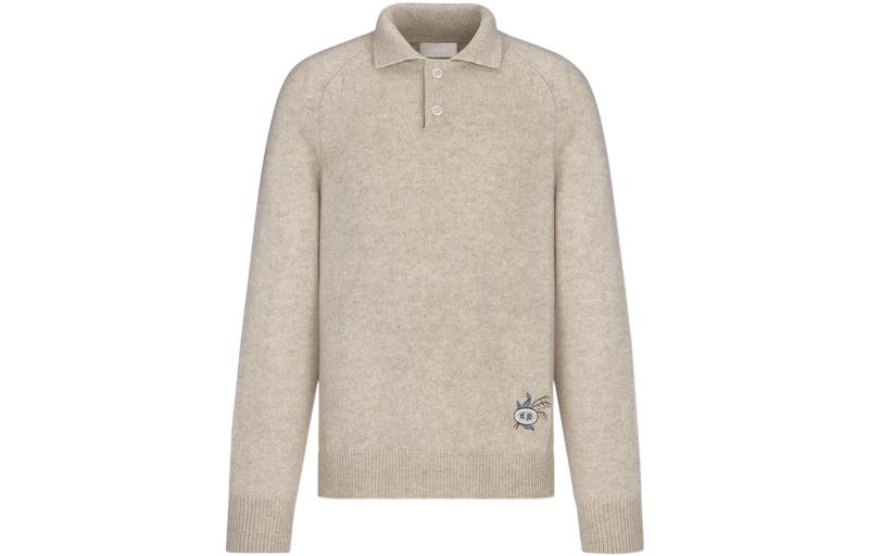 DIOR FW22 Beige Embroidered Long Sleeve Polo Shirt for Men. 243M830AT448-C110