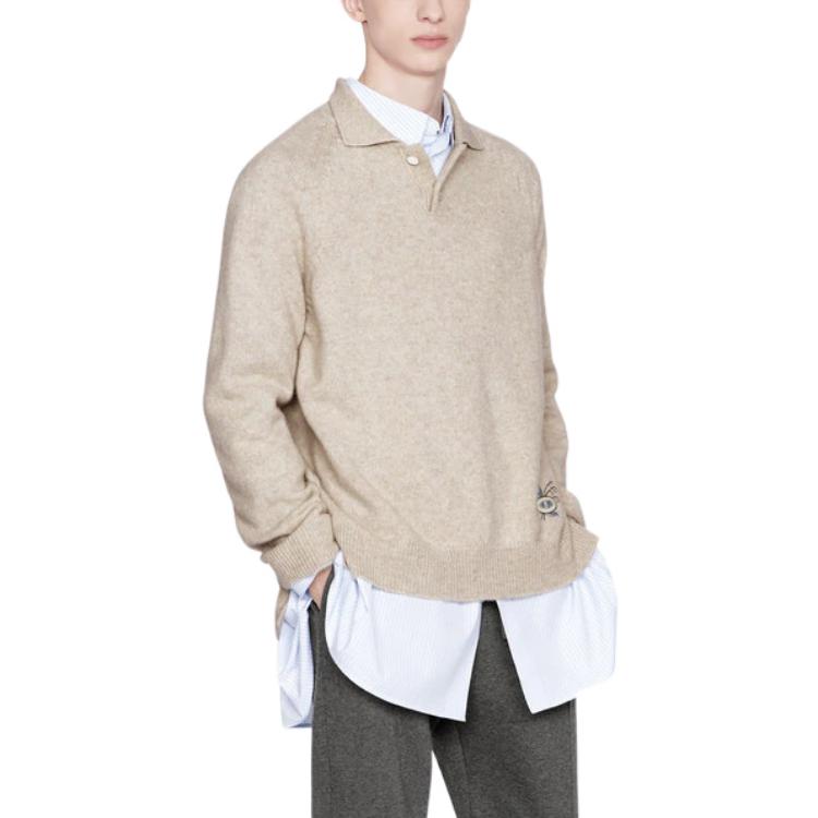 Shop 迪奥 2022秋冬男士米色刺绣长袖POLO衫 243M830AT448-C110