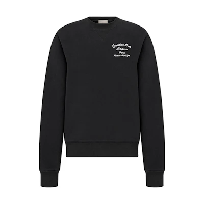 DIOR FW22 Black Crewneck Pullover Sweatshirt with Logo Embroidery for Men. 293J699A0531-C988