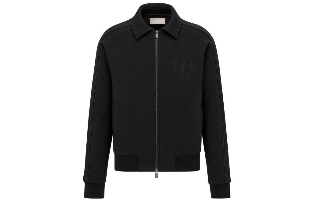 DIOR FW22 Black Embroidered Logo Zip-Up Jacket 243J432A0802-989