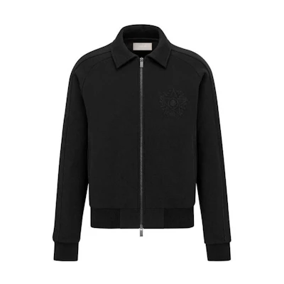DIOR FW22 Black Embroidered Logo Zip-Up Jacket 243J432A0802-989