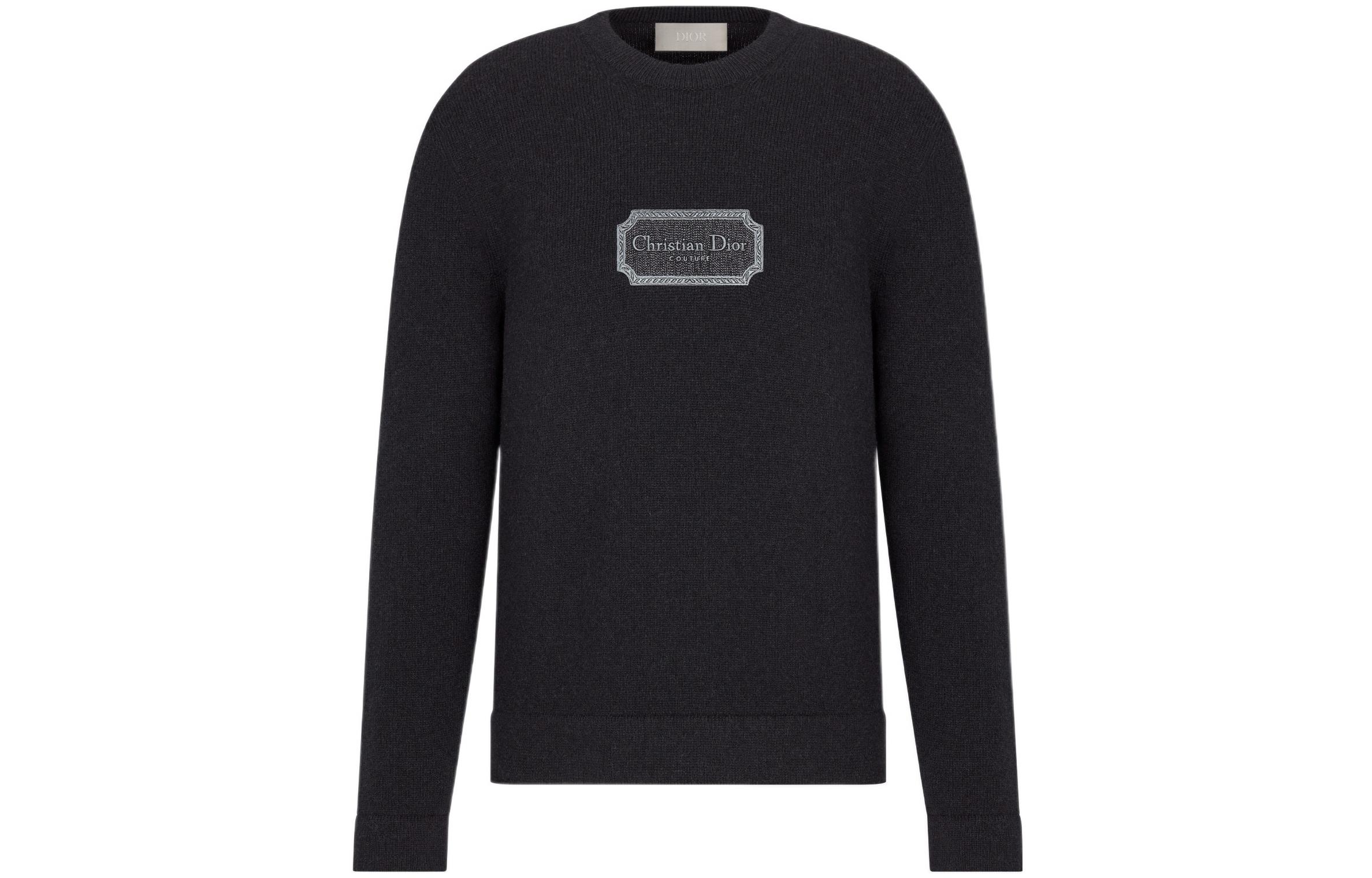 DIOR FW22 Black Round Neck Knit Pullover Wool Sweater for Men 243M645AT47-4988