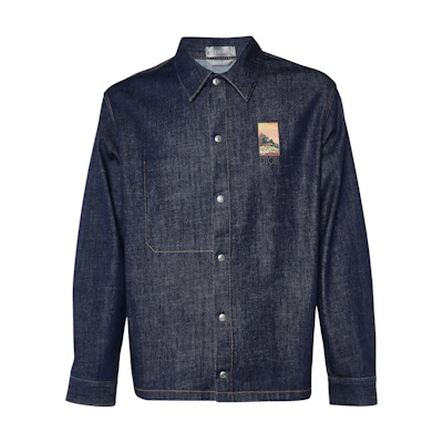 DIOR FW22 Blue Denim Shirt with Logo and Scenery Embroidery - Long Sleeve. 033D490H214X-C587