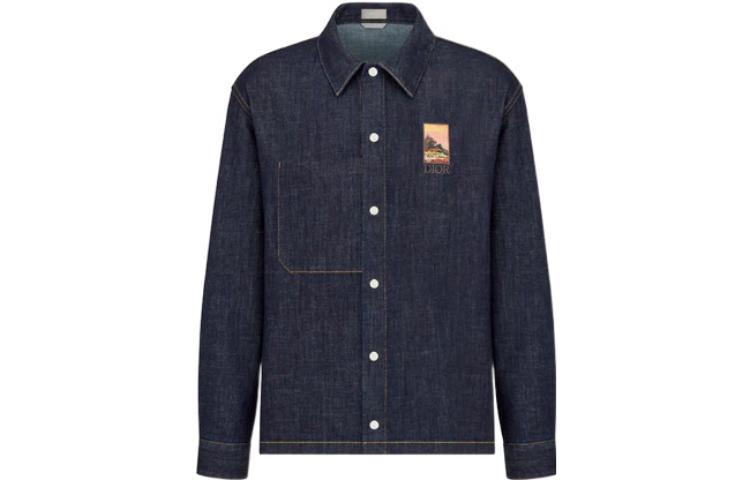 Order DIOR 2022秋冬蓝色徽标与风景刺绣牛仔长袖衬衫 033D490H214X-C587