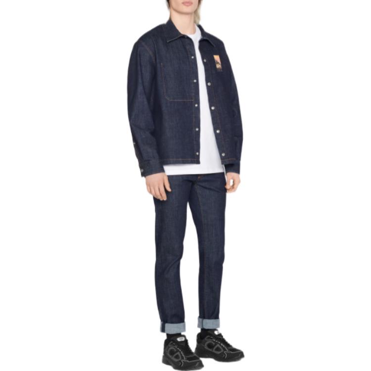 Details for DIOR 2022秋冬蓝色徽标与风景刺绣牛仔长袖衬衫 033D490H214X-C587