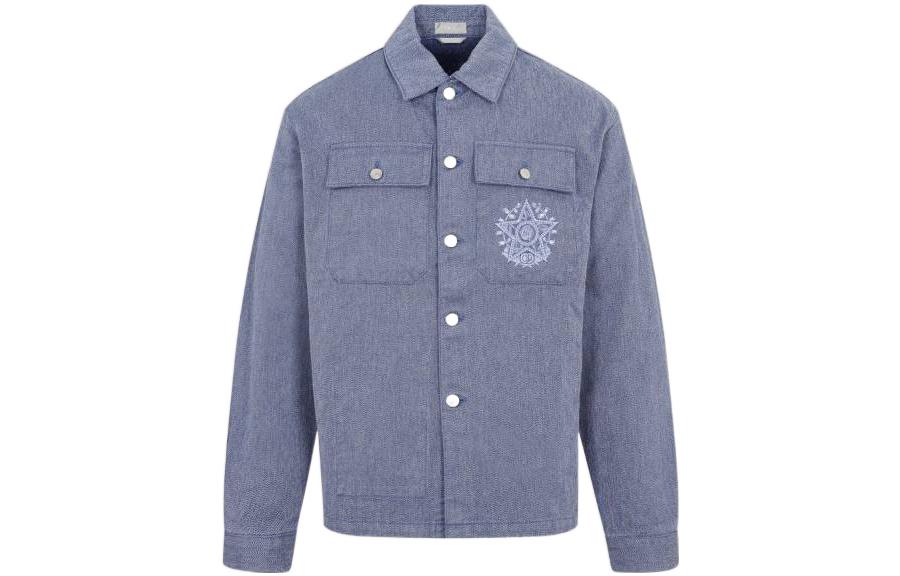 DIOR FW22 Blue Embroidered Pattern Casual Single-Breasted Jacket for Men. 243D487AY514-C585