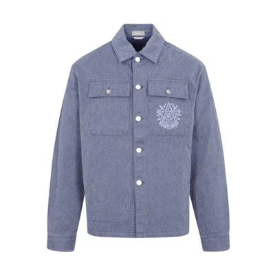 DIOR FW22 Blue Embroidered Pattern Casual Single-Breasted Jacket for Men. 243D487AY514-C585