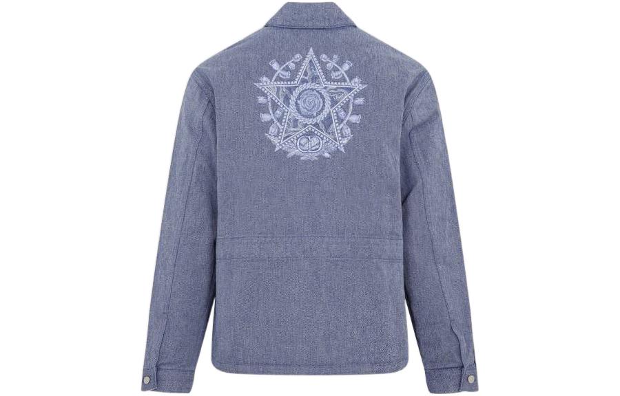 Lookbook DIOR FW22 Jaket Lelaki Sulaman Biru Corak Kasual Single-Breasted. 243D487AY514-C585