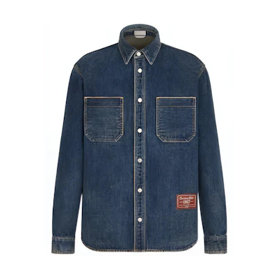 DIOR FW22 Denim Blue Long Sleeve Shirt with Logo Tag for Men 113D585BY513-C520