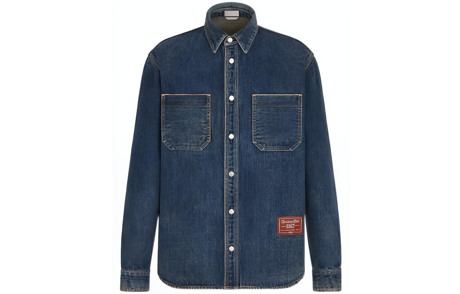 Order Kemeja Lengan Panjang Pria DIOR FW22 Denim Biru dengan Logo Tag 113D585BY513-C520