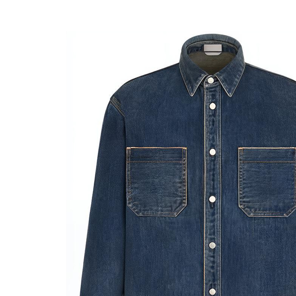 Purchase Kemeja Lengan Panjang Pria DIOR FW22 Denim Biru dengan Logo Tag 113D585BY513-C520