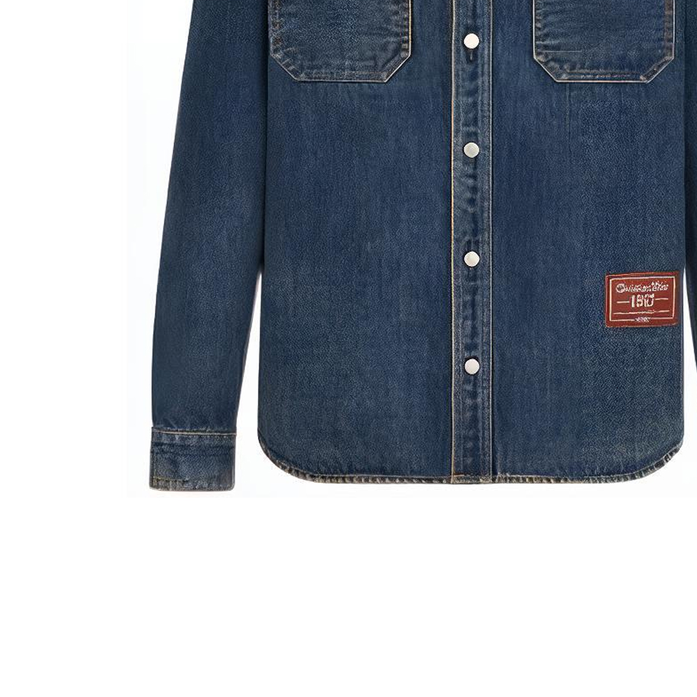 Details for Kemeja Lengan Panjang Pria DIOR FW22 Denim Biru dengan Logo Tag 113D585BY513-C520