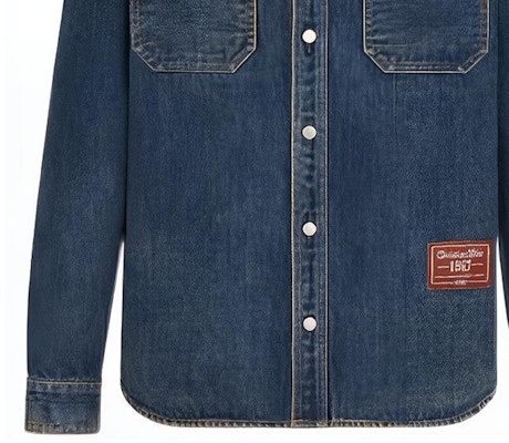 Kemeja Lengan Panjang Pria DIOR FW22 Denim Biru dengan Logo Tag 113D585BY513-C520 Details for Kemeja Lengan Panjang Pria DIOR FW22 Denim Biru dengan Logo Tag 113D585BY513-C520