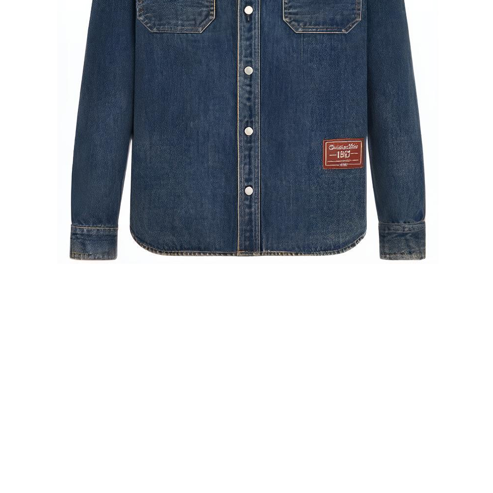 Cheap Kemeja Lengan Panjang Pria DIOR FW22 Denim Biru dengan Logo Tag 113D585BY513-C520