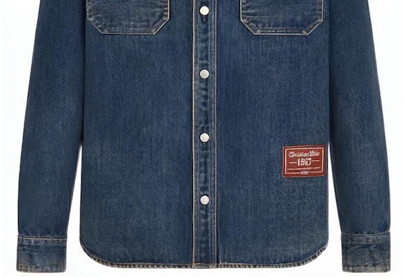 Kemeja Lengan Panjang Pria DIOR FW22 Denim Biru dengan Logo Tag 113D585BY513-C520 Cheap Kemeja Lengan Panjang Pria DIOR FW22 Denim Biru dengan Logo Tag 113D585BY513-C520