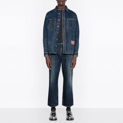 Kemeja Lengan Panjang Pria DIOR FW22 Denim Biru dengan Logo Tag 113D585BY513-C520 2