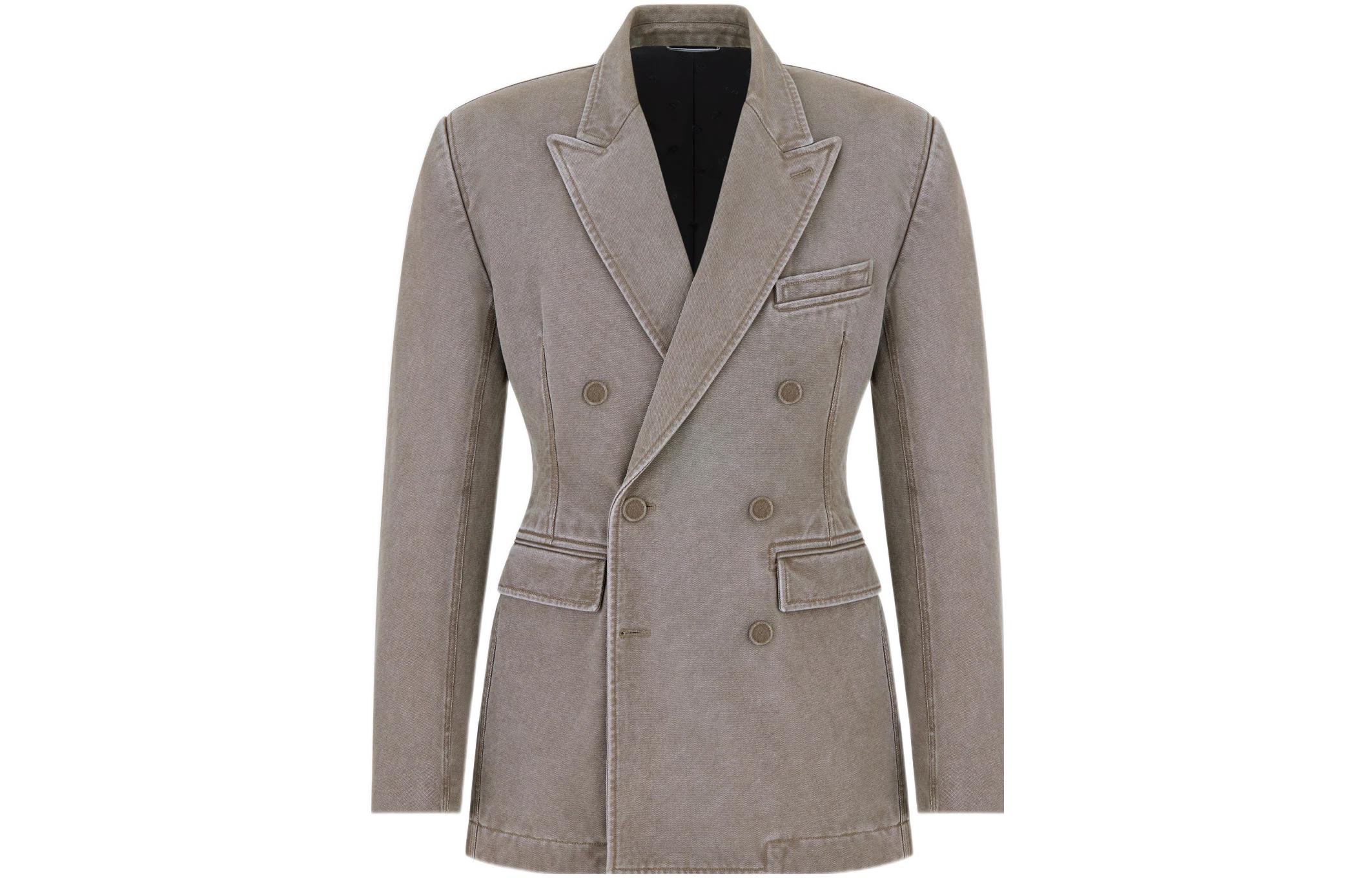 DIOR FW22 Distressed Double-Breasted Blazer Jacket Gray-Brown 243C259A5641-C730