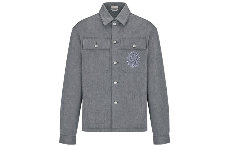 DIOR FW22 Grey Embroidered Logo Single-Breasted Casual Jacket 243D487AY514-C888