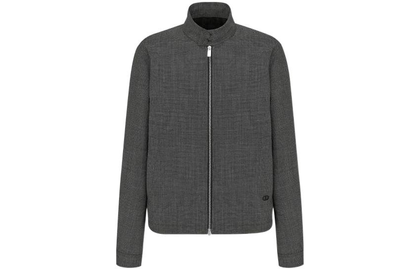 DIOR FW22 Houndstooth Wool Zip-Up Jacket Grey 113C440A4994-C980