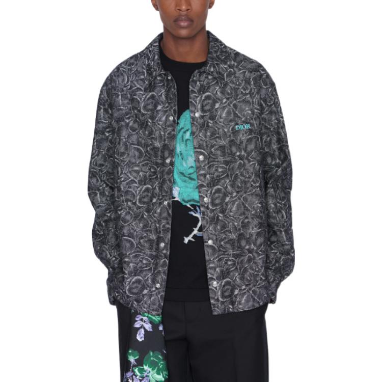 Shop DIOR FW22 Jardin 印花灰色長袖襯衫 男款 033D490F301X-C875