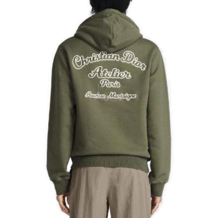 Cheap DIOR FW22 Hoodie Letter Print Olive Green Pullover 293J698A0531-C680