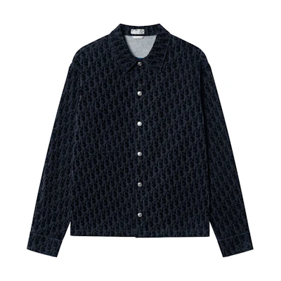 DIOR FW22 Logo Print Twill Long Sleeve Shirt Blue 033D490M321X-C585