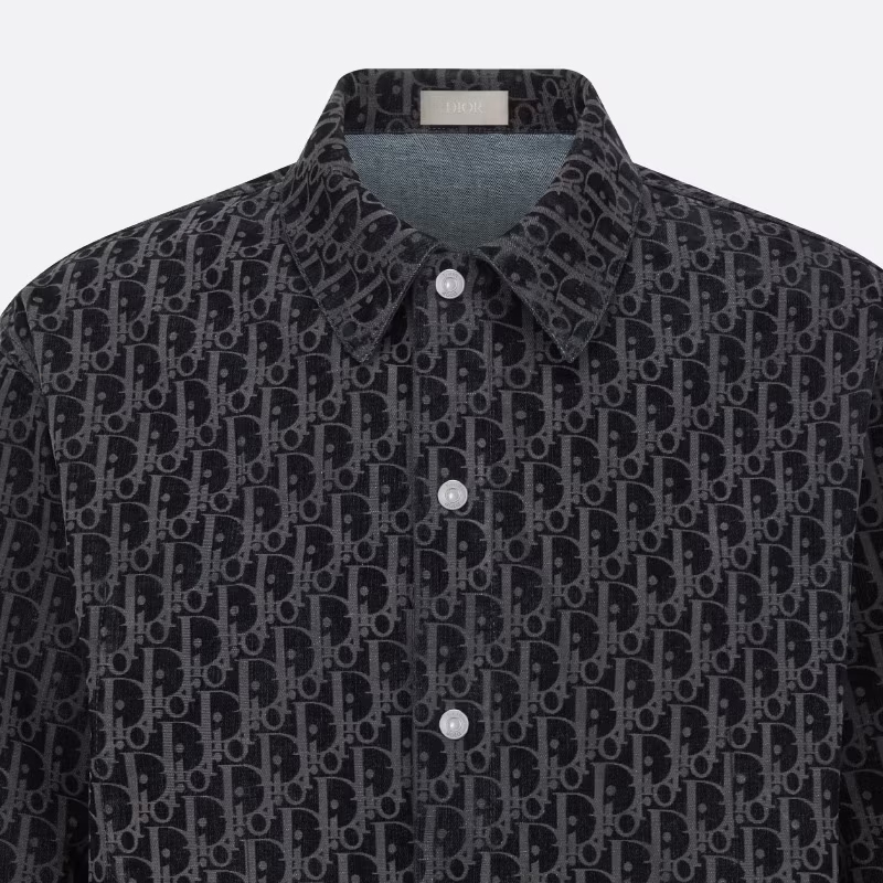 Cheap DIOR FW22 Kemeja Lengan Panjang Twill Logo Print Biru 033D490M321X-C585