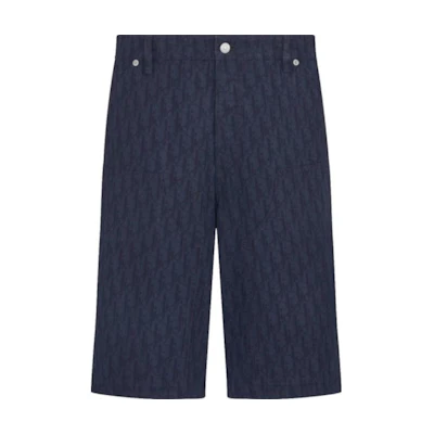 DIOR FW22 Navy Blue Mid-Waist Printed Straight Cargo Shorts Men. 283D013AY517-C589