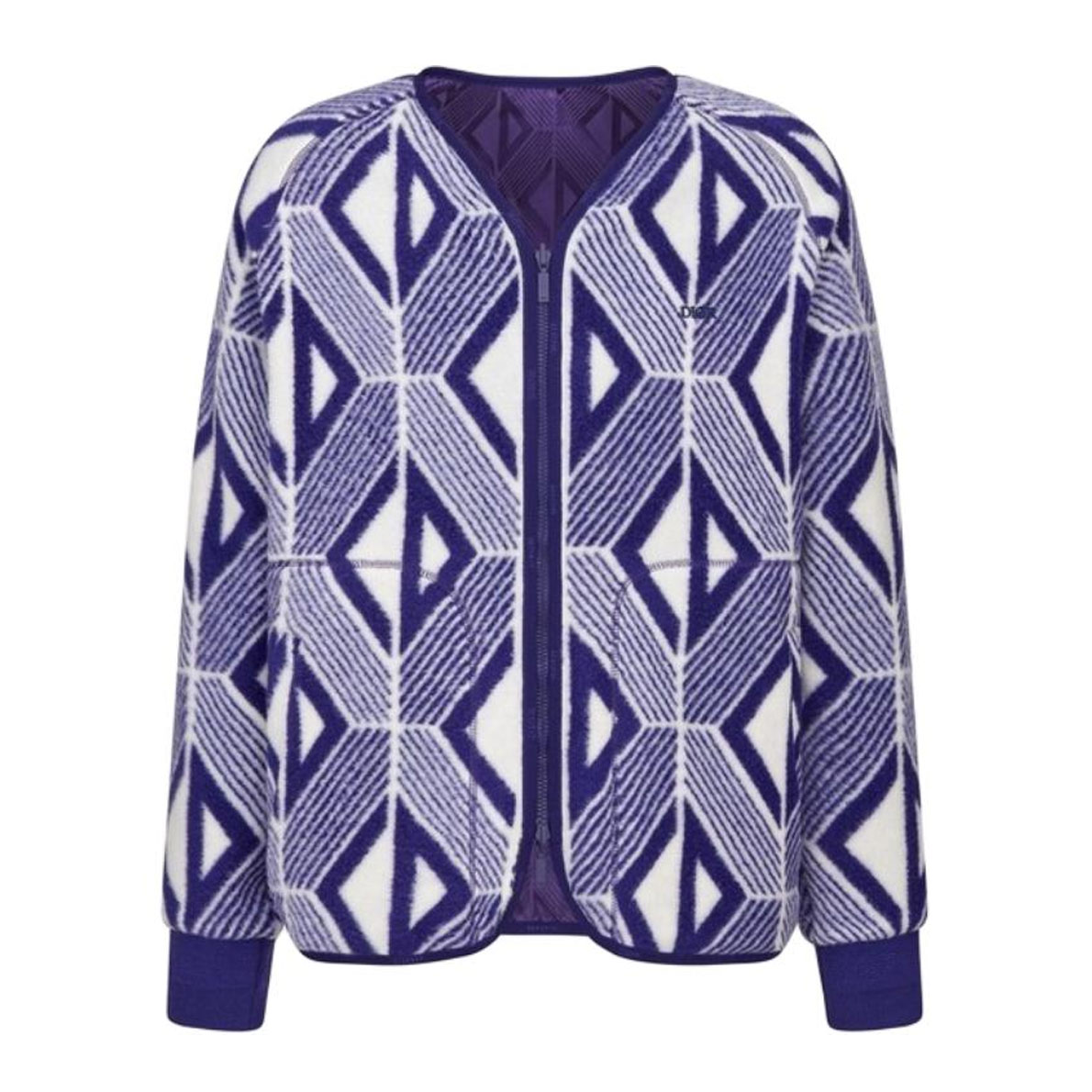 DIOR FW22 Wool Jacquard Striped Reversible Jacket with Metal Logo - Blue () 213J435A0812-C480