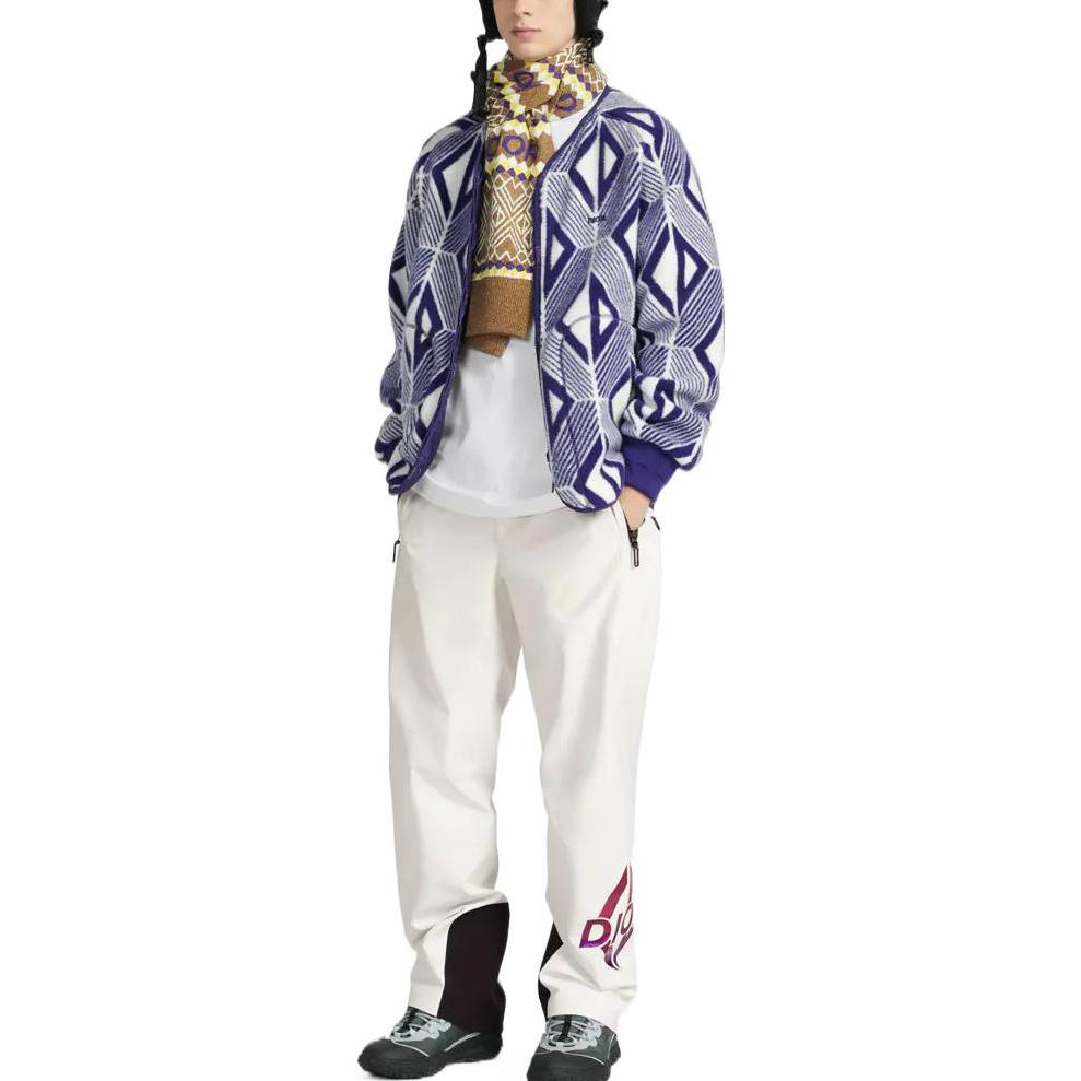 Details for DIOR FW22 Jaket Boleh Balik Jacquard Wool Berjalur Logo Logam - Biru 213J435A0812-C480