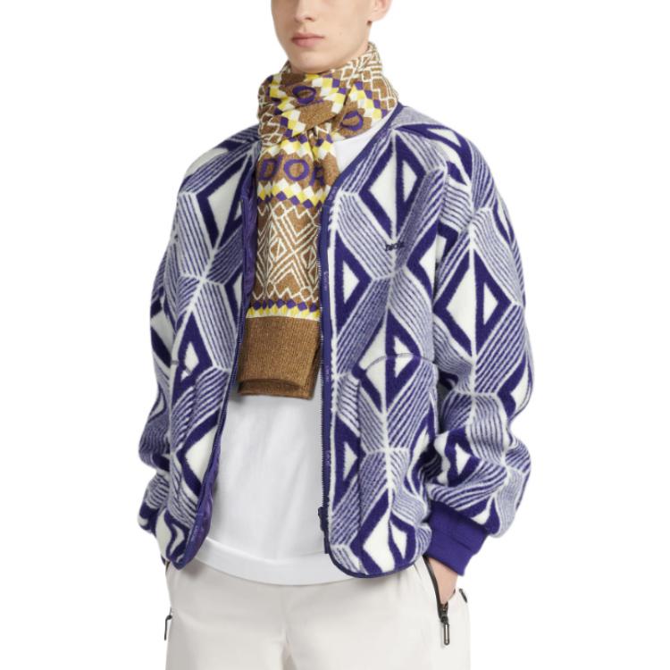 Sizing DIOR FW22 Jaket Boleh Balik Jacquard Wool Berjalur Logo Logam - Biru 213J435A0812-C480