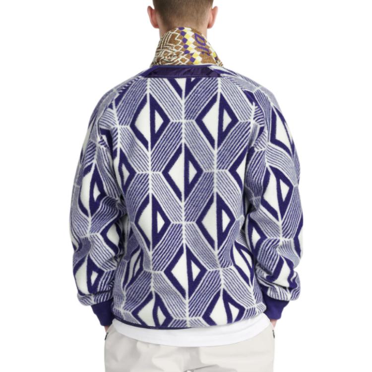 Cheap DIOR FW22 Jaket Boleh Balik Jacquard Wool Berjalur Logo Logam - Biru 213J435A0812-C480